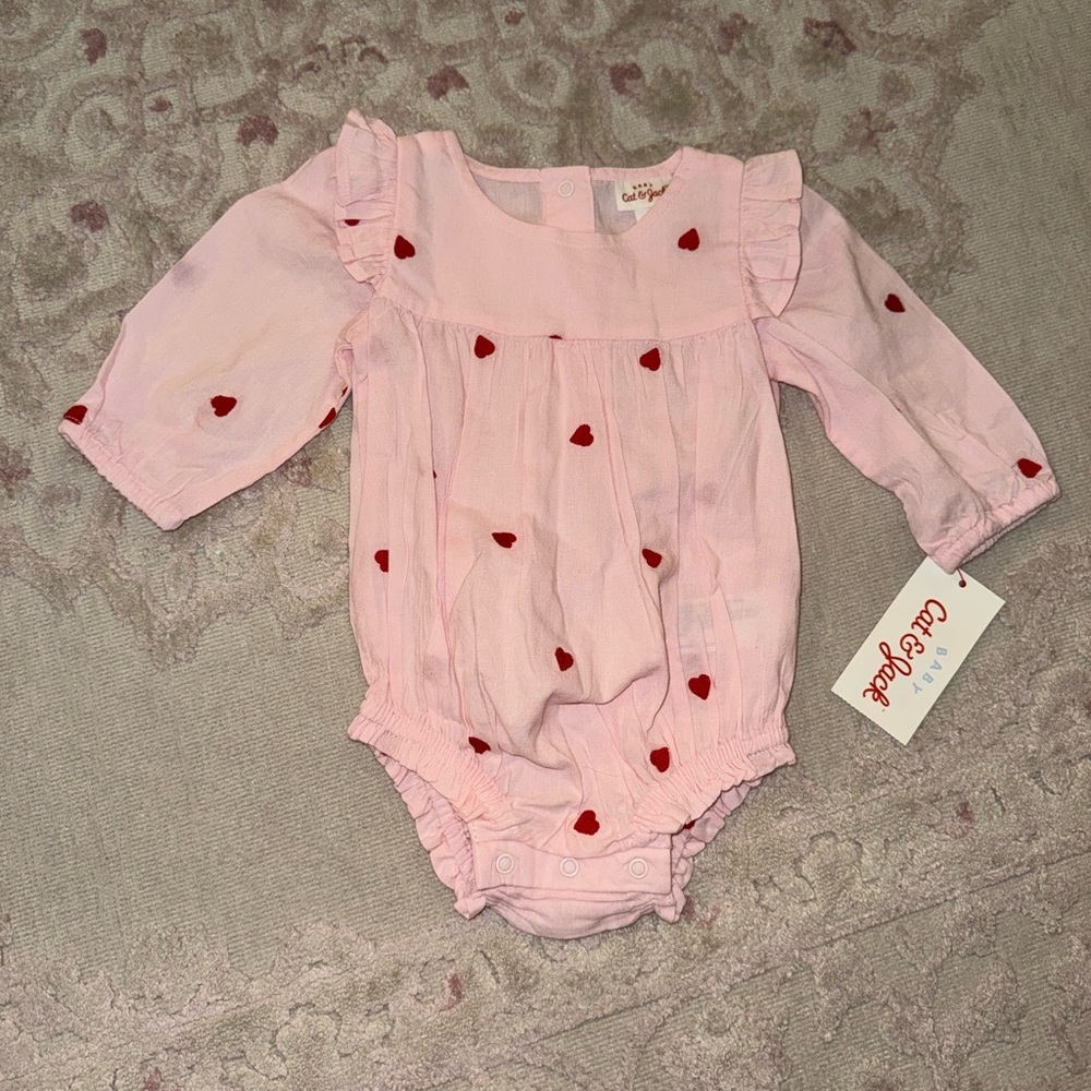Cat & Jack Baby Girls | Valentine Heart Embroidered Romper for Baby Girl